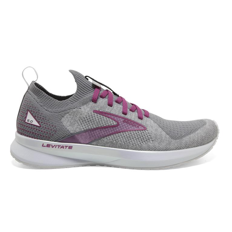 Brooks Levitate Stealthfit 5 - Womens Energy Return Road Running Shoes - White/Grey/Baton Rouge (346